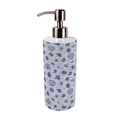 Purely Home Striped Seashells Stainless Steel Soap Dispenser - Blue Pump Action Refillable Bathroom & Kitchen Décor - image 1