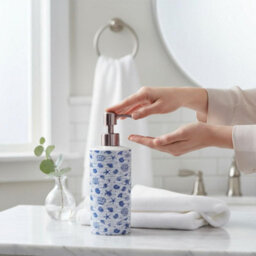 Purely Home Striped Seashells Stainless Steel Soap Dispenser - Blue Pump Action Refillable Bathroom & Kitchen Décor - thumbnail 2