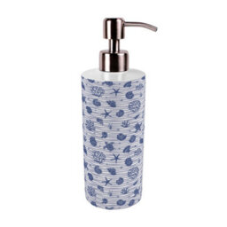 Purely Home Striped Seashells Stainless Steel Soap Dispenser - Blue Pump Action Refillable Bathroom & Kitchen Décor - thumbnail 4