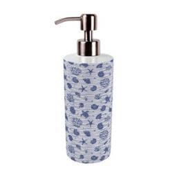 Purely Home Striped Seashells Stainless Steel Soap Dispenser - Blue Pump Action Refillable Bathroom & Kitchen Décor - thumbnail 1