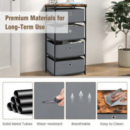4-Tier Organizer Tower Dresser 4 Drawer Fabric Dresser Storage Grey - thumbnail 5