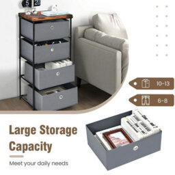 4-Tier Organizer Tower Dresser 4 Drawer Fabric Dresser Storage Grey - thumbnail 4
