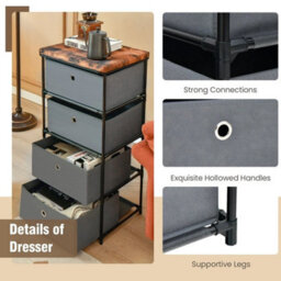 4-Tier Organizer Tower Dresser 4 Drawer Fabric Dresser Storage Grey - thumbnail 3