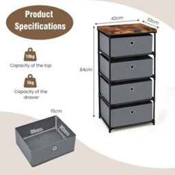 4-Tier Organizer Tower Dresser 4 Drawer Fabric Dresser Storage Grey - thumbnail 2