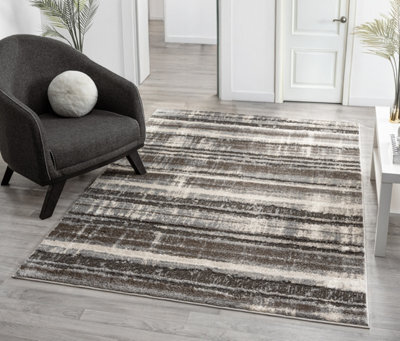 Eleanor Modern Embossed Contemporary Living Room Area Rug - Striped Design,grey,120 X 170 Cm - image 1