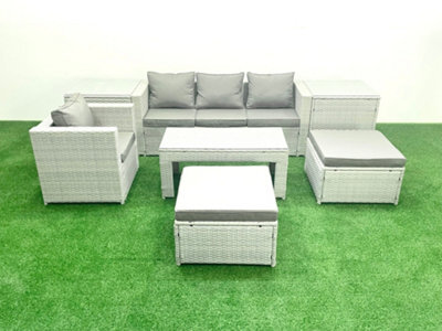 Fimous Outdoor Rattan Garden Furniture Set Grey Cushions 6 Seater 2 Big Stools And Coffee Table,2 Side Table - image 1