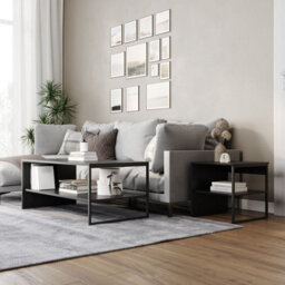 Urbn-Living Urbnliving 100Cm Width Black Steel Frame Wooden Coffee Table & 2 X 40Cm Sofa Side End Open Storage Unit - thumbnail 1
