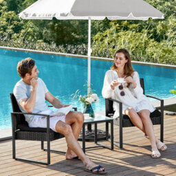 Songmics 3-Piece Pe Rattan Patio Set, Outdoor Furniture For Bistro Or Porch, Easy To Assemble, Includes 2 Chairs And Table, Black - thumbnail 3