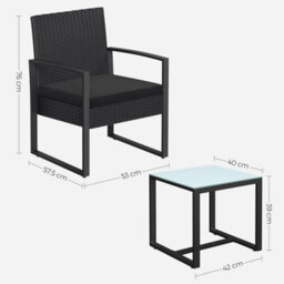 Songmics 3-Piece Pe Rattan Patio Set, Outdoor Furniture For Bistro Or Porch, Easy To Assemble, Includes 2 Chairs And Table, Black - thumbnail 2