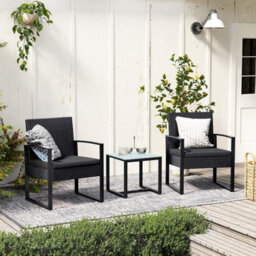 Songmics 3-Piece Pe Rattan Patio Set, Outdoor Furniture For Bistro Or Porch, Easy To Assemble, Includes 2 Chairs And Table, Black - thumbnail 1