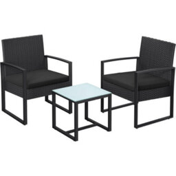 Songmics 3-Piece Pe Rattan Patio Set, Outdoor Furniture For Bistro Or Porch, Easy To Assemble, Includes 2 Chairs And Table, Black - thumbnail 7
