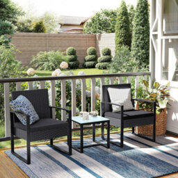 Songmics 3-Piece Pe Rattan Patio Set, Outdoor Furniture For Bistro Or Porch, Easy To Assemble, Includes 2 Chairs And Table, Black - thumbnail 4