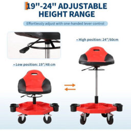 "Adjustable Rolling Mechanic Stool 300Lbs Capacity 19-24"" Height Heavy Duty" - thumbnail 2