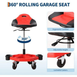"Adjustable Rolling Mechanic Stool 300Lbs Capacity 19-24"" Height Heavy Duty" - thumbnail 4