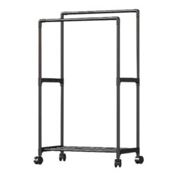 Living And Home Black Double Rod Heavy Duty Metal Clothes Rack Bedroom Garment Rack Shoes Rack With Wheels 115Cm - thumbnail 5
