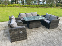 Fimous Rattan Outdoor Garden Furniture Lifting Adjustable Dining Coffee Table Love Sofa 3 Seater Sofa  Reclining Chairs - thumbnail 1