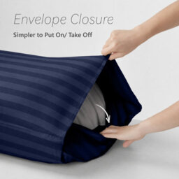 Moonlight Bedding Pillowcase Set Of 2 Satin Stripe Pattern Microfiber Pillowcases Envelope Closure Bed Pillow Cover (Navy) - thumbnail 4