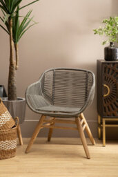 Orsina Grey Rope Armchair, Back & Armrest Garden Armchair, Eco-Friendly Rope Desk Chair, Lightweight Dining Chair - thumbnail 2