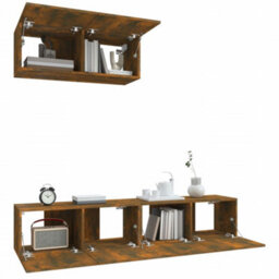 Walplus 3 Piece Tv Cabinet Set Smoked Oak Engineered Wood - thumbnail 4
