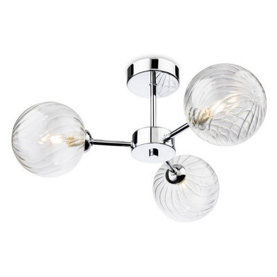 Luminosa Lighting Luminosa Garrick Globe 3 Light Flush Ceiling Fitting Chrome With Clear Decorative Glass 3Xg9