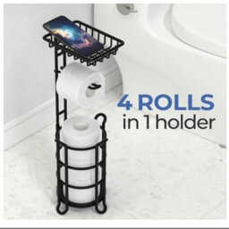 Toilet Paper Holder Stand Tissue Paper Roll Dispenser With Shelf For Bathroom Storage Holds Reserve Mega Rolls-Bronze - thumbnail 3