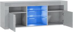 Furneo High Gloss & Matt Grey Living Room Set Tv Stand Display Cabinets Milanog Blue Led Lights - thumbnail 3