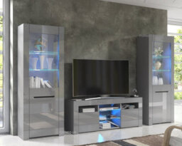 Furneo High Gloss & Matt Grey Living Room Set Tv Stand Display Cabinets Milanog Blue Led Lights - thumbnail 1
