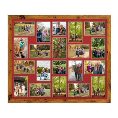 AK Frames 80X70Cm Rustic Oak Modern Multi Photo Frame With Crimson Mount - Holds 20 Apertures (18X) 6X4, (2X) 4X4 Photos - image 1
