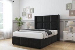 "Sloomy Beaumont Black Plush Divan Bed Base 2 Drawers Foot-End - 54"" Wingback Headboard & 12"" Footboard 5' King" - thumbnail 3