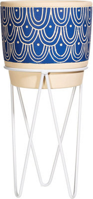 Sass & Belle Blue Wave Planter With Wire Stand - image 1
