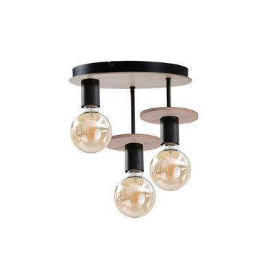Luminosa Lighting Luminosa Saturn Multi Arm Semi Flush Ceiling Light Natural, Black, 30Cm, 3X E27