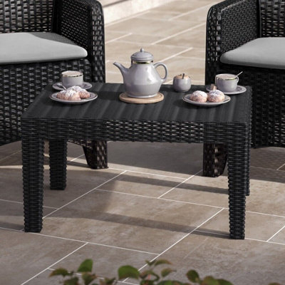 Urbn-Living Urbnliving Grey Rattan Coffee End Table Wood Look Top Outdoor Dining Bistro Garden Balcony - image 1