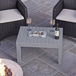 Urbn-Living Urbnliving Grey Rattan Coffee End Table Wood Look Top Outdoor Dining Bistro Garden Balcony - thumbnail 4