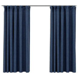 Berkfield Premium Linen-Look Blackout Curtains With Hooks 2 Pcs Blue 140X175 Cm