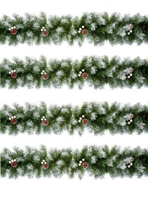 Premier Decorations Limited 4 X Artificial Christmas Garland Snow Tipped White Berry And Pine Cone Green Garland 2.7M - image 1