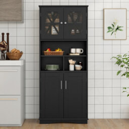 Costway 145 Cm Tall Bathroom Cabinet Kitchen Cupboard Sideboard Cabinet W/ Acrylic Doors