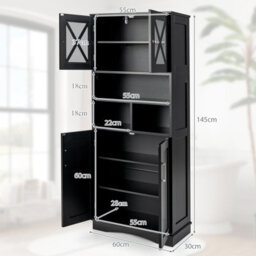 Costway 145 Cm Tall Bathroom Cabinet Kitchen Cupboard Sideboard Cabinet W/ Acrylic Doors - thumbnail 2