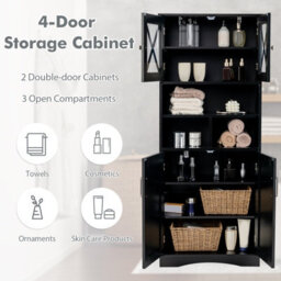 Costway 145 Cm Tall Bathroom Cabinet Kitchen Cupboard Sideboard Cabinet W/ Acrylic Doors - thumbnail 6