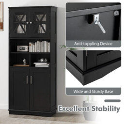 Costway 145 Cm Tall Bathroom Cabinet Kitchen Cupboard Sideboard Cabinet W/ Acrylic Doors - thumbnail 7