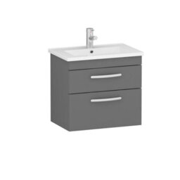 Royal Bathrooms Turin Indigo Grey Gloss 600mm Wall Hung Vanity Unit 2 Drawer With Minimalist Basin Sink - thumbnail 6