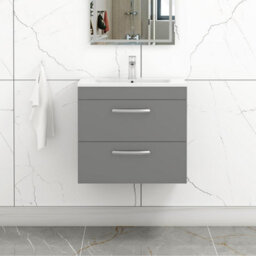 Royal Bathrooms Turin Indigo Grey Gloss 600mm Wall Hung Vanity Unit 2 Drawer With Minimalist Basin Sink