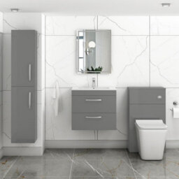 Royal Bathrooms Turin Indigo Grey Gloss 600mm Wall Hung Vanity Unit 2 Drawer With Minimalist Basin Sink - thumbnail 4