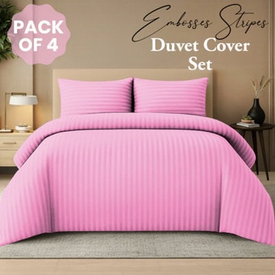Pamposh Luxury Pack Of 4 Reversible King Size Duvet Cover Sets With Zipper Fastening, Corner Ties & Matching Pillowcase Soft Microfiber - image 1