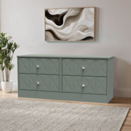 Genoa Ready Assembled Matt Green No Effect 4 Drawer Wide Chest (H)521mm (W)1146mm (D)395mm