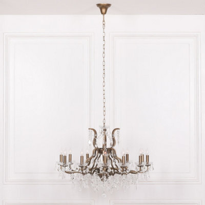 Gold 12 Branch Shallow Cut Glass Chandelier - image 1