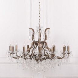Gold 12 Branch Shallow Cut Glass Chandelier - thumbnail 2