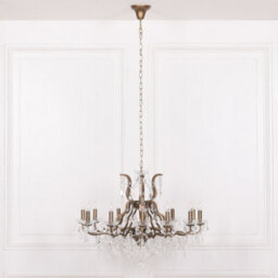 Gold 12 Branch Shallow Cut Glass Chandelier - thumbnail 1