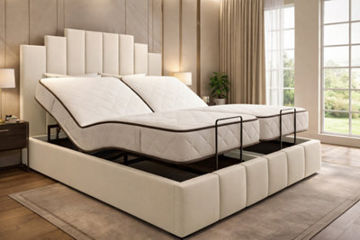 Tech Art Deco Electric Adjustable Bed Set, Cream