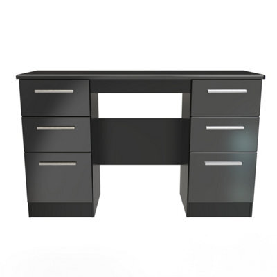 Harrow Double Pedestal Desk In Black Gloss (Ready Assembled) - image 1
