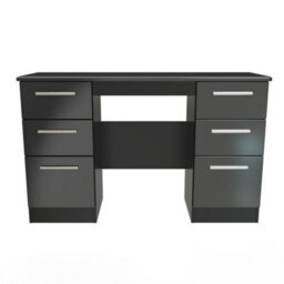Harrow Double Pedestal Desk In Black Gloss (Ready Assembled) - thumbnail 1